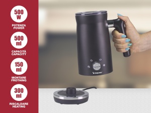 BEPER P101CAF001 Spumant electric de lapte, Spumant de lapte cu capac, 300 ml, Negru, 4 functii, putere 500W - Img 2