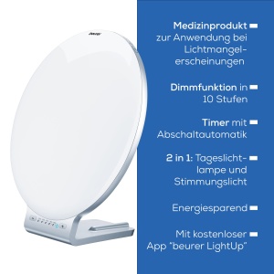 Beurer TL 100 Lampa de zi cu LED 2 in 1 si lumina ambientala, cu functie de schimbare a culorii, control convenabil al aplicatiei, 1 bucata (1 pachet), alb - Img 7