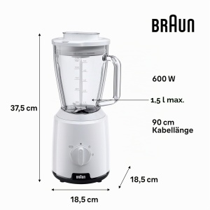 Blender Braun PowerBlend 1 JB1050WH, 1.5 l, 600 W, Alb - Img 3