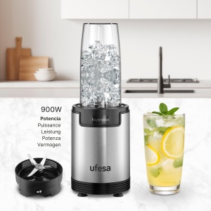 Blender cu un singur suport Ufesa Nutrimix, extractor multifunctional de nutrienti si vitamine, putere de 900 W, lame din otel inoxidabil, shake-uri si smoothie-uri, zdrobeste gheata, accesorii 6 in 1 - Img 5