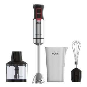 Blender de mana Solac Pro Chef 1200 W, 4 lame din otel inoxidabil, accesorii incluse