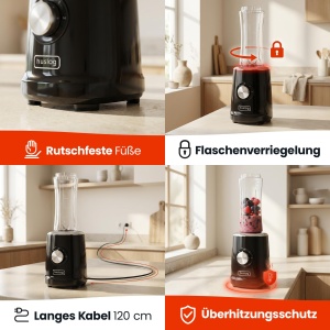 Blender Huslog 500W, 600ml, 4 cutite din otel inoxidabil, Negru - Img 5