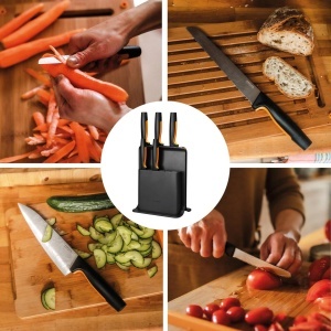 Bloc de cutite Fiskars Functional Form cu 5 cutite din otel japonez, negru - Img 4