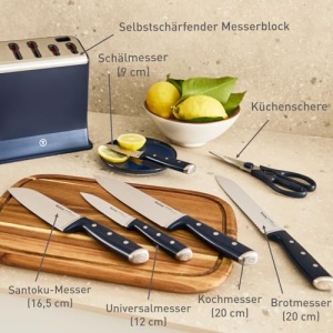 Bloc de cutite Tefal EverSharp Pro K297S744 6 piese tehnologie de ascutire automata otel inoxidabil german albastru - Img 10
