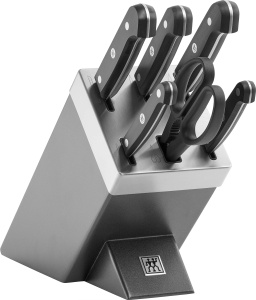 Bloc de cutite Zwilling Gourmet SharpBlock 7 piese autoascutire gri fabricat in Germania