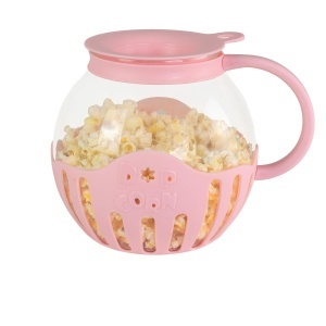 Bol pentru popcorn JOCCA din sticla, 2.2 l, cu grilaj din silicon, roz - Img 2