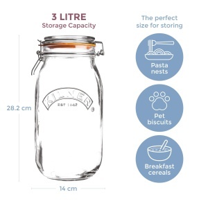 Borcan de sticla Kilner cu capacitate de 3 L, design rotund, cu inchidere ermetica - Img 2