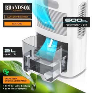 Brandson - Dezumidificator electric - Dezumidificator de camera Dezumidificator de aer - mic si silentios - 2000 ml - Bucatarie Dormitor Birou Garaj - Img 4