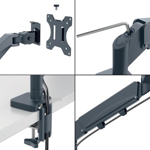 Brat monitor ergonomic Leitz 65370089, pentru 2 monitoare 17-32 inch, gri - Img 5