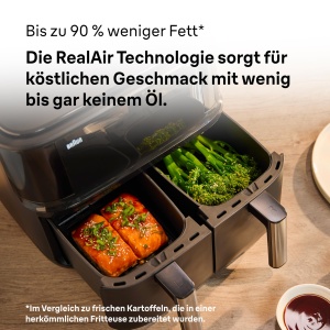 Braun Air Fryer TwinCook 3 TD3030IBK Air Fryer 2 camere 8L 4L 4L 80-200deg Airfryer cu functie de sincronizare 8 programe curatare usoara 2850W negru - Img 3