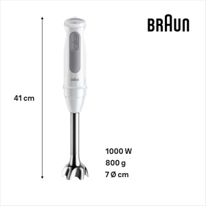 Braun Blender de mana MultiQuick 5 MQ 50236 M, 1000W, 21 de niveluri de viteza + Turbo, picior blender din otel inoxidabil, sistem Easy Click, SplashControl, incl. tocator de 500 ml, tel, ceasca de 600 ml, alb - Img 6