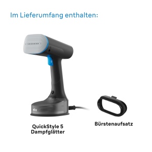 Braun QuickStyle 5 GS5031BL Steamer, Tehnologie Dual FreeGlide 3D, Tehnologie FastSteam, Aburi, Abur 25 g/min, Rezervor de apa 150 ml, Lungime cablu 2,5 m, Gata in 45 de secunde, 1200W, Negru/Albastru - Img 7