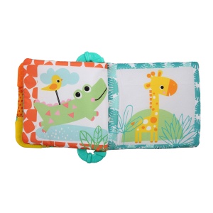 Bright Starts, Teethe & Read, jucarie de prindere pentru zornait, carte din tesatura si carte cu imagini cu animale din tesatura, carte trosnita, dentitie pentru a calma gingiile, jucarii pentru bebelusi si copii mici de la 3 luni - Img 5