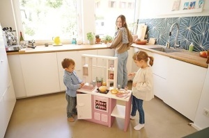 Bucatarie de jucarie Smoby Loft Fleur, cu 27 accesorii, cuptor, frigider, 74x29x96 cm, pentru copii 3 - Img 2