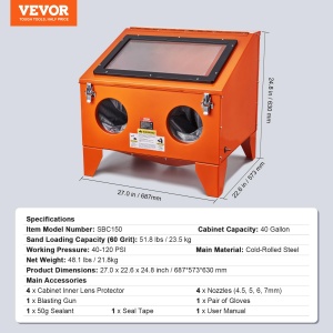 Cabina de sablare VEVOR SBC150 40 Gallon Otel cu pistol si duze ceramice - Img 7