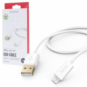 Cablu de incarcare Hama USB A la Lightning, 1.5m, MFI certificat, alb