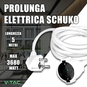 Cablu de prelungire V-TAC 5m, Schuko, 3680W, alb - Img 2