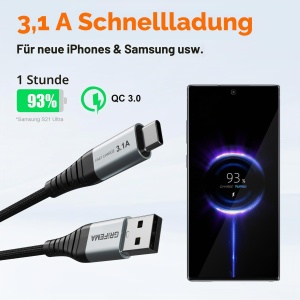 Cablu USB A la USB C GRIFEMA 2 m, 3,1 A, Nylon rezistent - Img 2