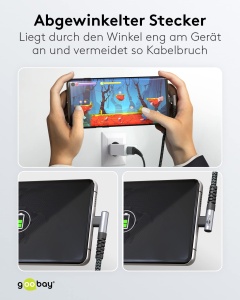 Cablu USB-C la USB-A Goobay 64657, 60W, 2m, Textil, Unghi de 90 - Img 5