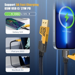 Cablu USB Multi YISH 4 in 1, 1.8M, 65W, Nylon, pentru iPhone si Android - Img 2