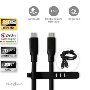 Cablul USB 3.2 Nedis USB-C, 240 W, 8K30Hz, 1 m, Negru - Img 2