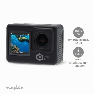 Camera de actiune Nedis Dual Screen 5K, 16 MP, rezistenta la apa, negru - Img 4
