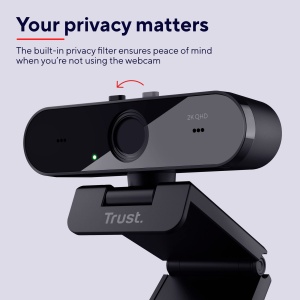 Camera web Trust Taxon 2K QHD realizata din 85% plastic reciclat, PC cu camera USB 2560x1440p cu husa, focalizare automata, unghi larg, 2 microfoane, camera video pentru conferinte, apeluri video, Skype, Teams, Zoom - Img 5