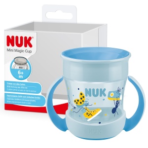 Cana de baut pentru copii NUK Mini Magic Cup 160 ml Albastru BPA-free 360deg anti-scurgere