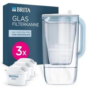Cana filtranta de apa BRITA din sticla, 3 MAXTRA PRO, culoare albastra