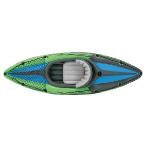 Canoe gonflabila Intex Challenger K1 Kayak 1 Man cu vasle din aluminiu si pompa de mana, verde/albastru - Img 3