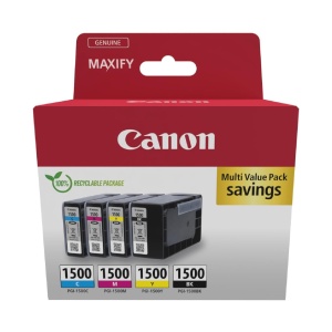Canon Ink - Cartuse de cerneala color originale PGI-1500 C/M/Y/BK - 4 pachete (1 x negru, 1 x cyan, 1 x magenta si 1 x galben) - compatibile cu imprimantele Canon Maxify - Img 1