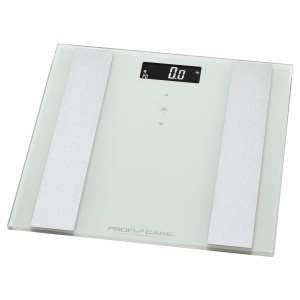 Cantar de analiza din sticla ProfiCare 8in1, Cantar de baie cu analiza grasimii corporale, Cantar digital de baie cu automat Step-On, Cantar de baie cu suprafata de cantarire de inalta calitate, alb/otel inoxidabil, PC-PW 3007 FA