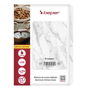 Cantar de bucatarie digital Beper P102BIL004, 1g-5kg, sticla securizata, alb marmorat - Img 7