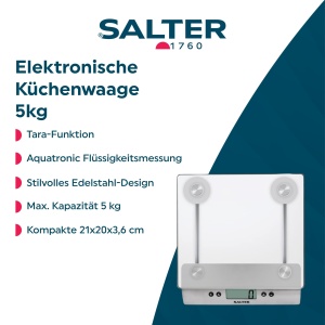 Cantar de bucatarie digital Salter design din sticla capacitate 5 kg functie Aquatronic - Img 2