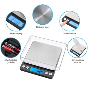 Cantar de bucatarie GRIFEMA Digital Profi (High Precision 0.01g-500g) - Cantar de precizie cu afisaj LCD si 2 baterii, Cantar automat de parcare si tara, Cantar de bucatarie mic cu 6 unitati - Img 4