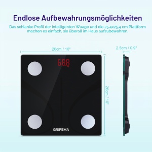 Cantar digital GRIFEMA cu Bluetooth, masuratori BMI si grasime corporala, negru - Img 2