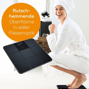 Cantar din sticla Beurer GS 235, cantar digital de baie cu afisaj magic, suprafata antiderapanta cu aspect de gresie mata, pornire si oprire automata, negru - Img 2