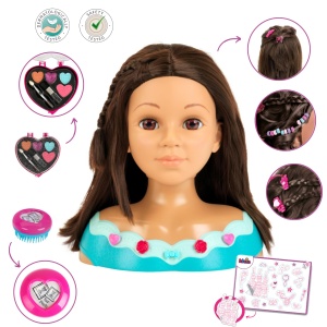 Cap de frizerie pentru copii Theo Klein 5201, 27 cm, cu set de cosmetice si accesorii - Img 3