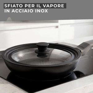 Capac Universala din Sticla Fackelmann 242628 cm, Cu Margina de Silicon Negru - Img 4