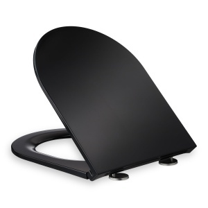 Capac WC Relaxdays D-Form cu Absenkautomatik, 36 x 45 cm, Duroplast, Negru