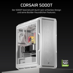 Carcasa PC Corsair 5000T Mid-Tower ATX, Alb, Design Aerodinamic, Spatiu Generos - Img 2