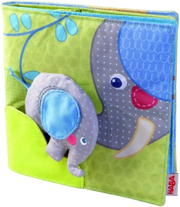 Carte de tesut HABA 300146 - Elefant Egon, 18x18 cm, cu efecte tactile