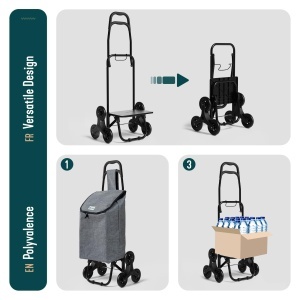 Carucior de cumparaturi VOUNOT cu 6 roti, capacitate 32L, gri - Img 5