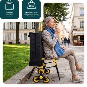 Carucior de cumparaturi VOUNOT cu sistem 6 roti, 40L, negru - Img 6