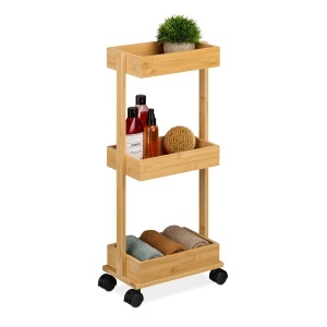 Carucior de depozitare Relaxdays din bambus, 3 niveluri, 71,5x31x18 cm