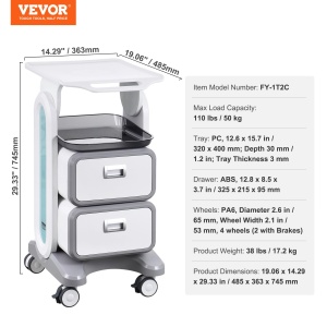 Carucior de laborator VEVOR FY-1T2C, 50 kg, 2 sertare, alb - Img 7