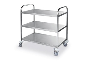 Carucior de Servire Hendi, Argintiu - 3 Niveluri, 4 Roti, Capacitate 50kg