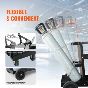 Carucior de sudura VEVOR 2 rafturi cu 4 sertare Sudare mobila Max. 100-120kg Carucior pentru masini de sudura cu suport pentru 2 butelii de gaz Ideal pentru sudare manuala Sudare cu gaz protejat Sudare cu arc de argon - Img 6