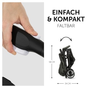 Carucior Hauck Travel N Care Dark Olive compact si usor cu functie de inclinare si protectie solara UPF 50 - Img 6