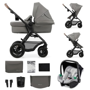 Carucior multifunctional Kinderkraft MOOV2 AIR 3 in 1 22 kg Gri deschis cu scaun auto inclus